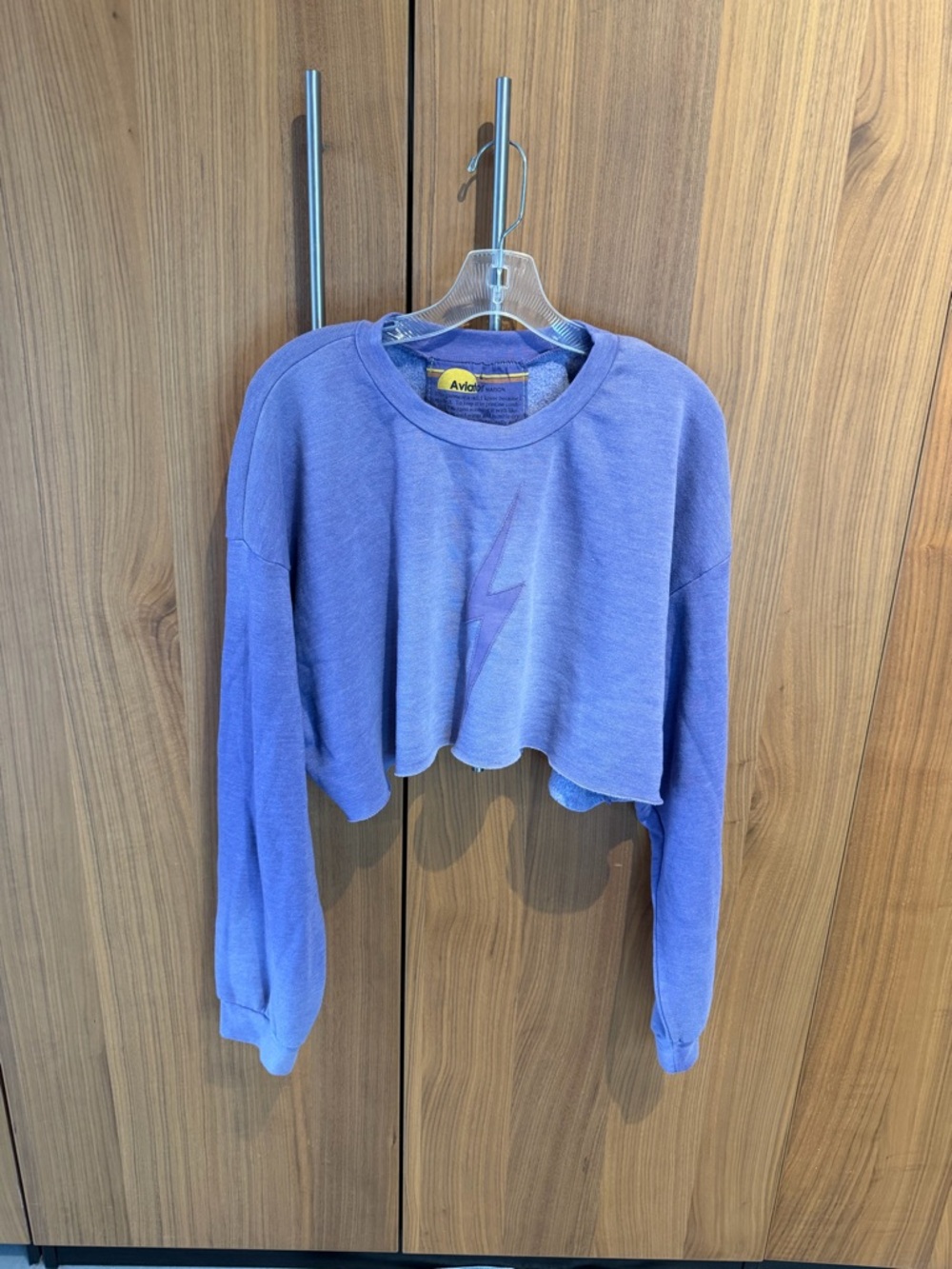 Aviator Nation Cropped Purple Pullover with Yellow Accent Tag size L